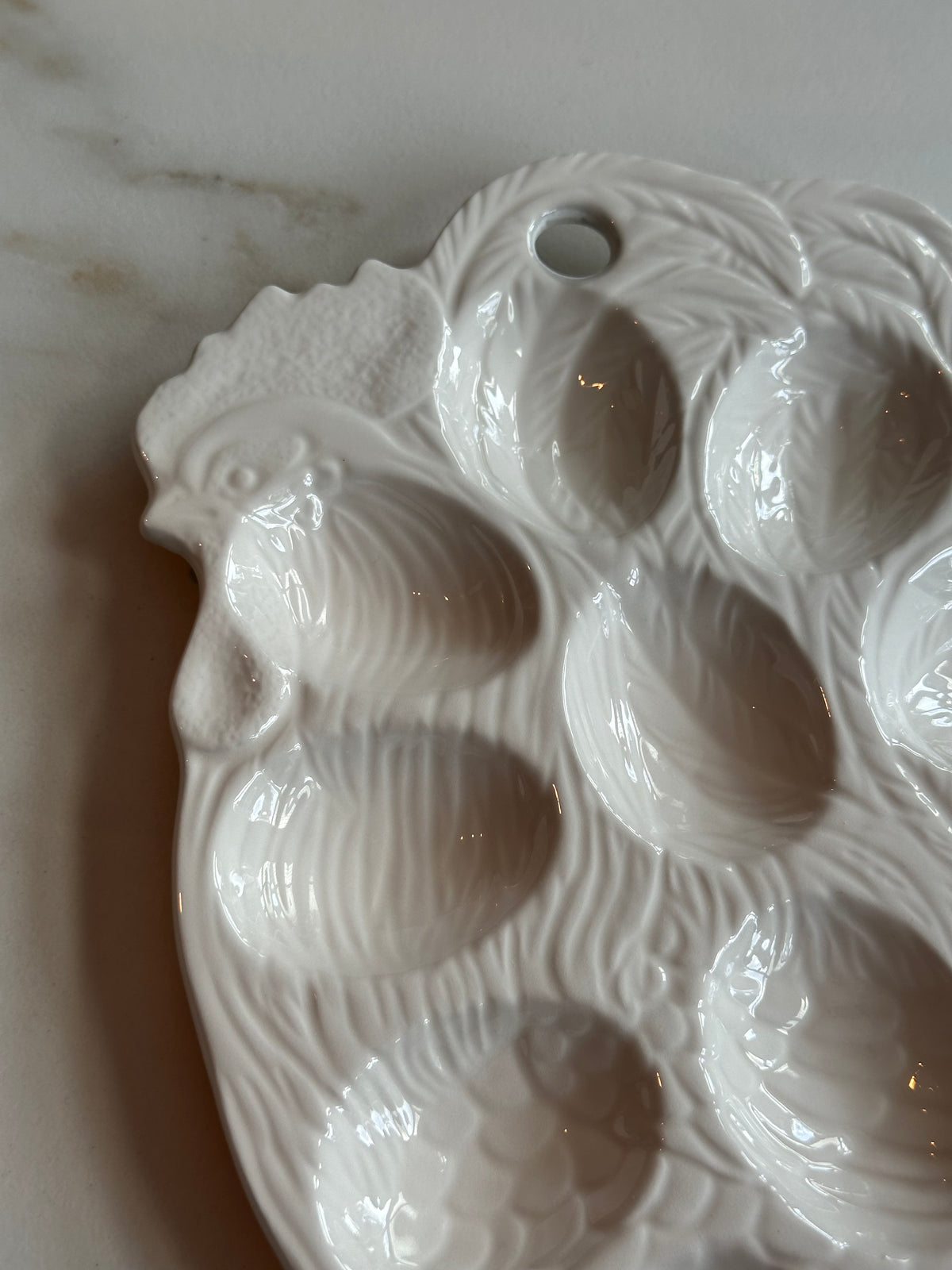 Vintage witte eierhouder kip keramiek 24 cm