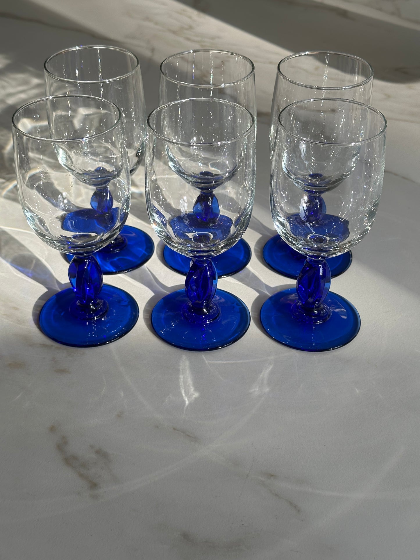 Vintage Luminarc blauwe glazen op voet – set van 6 - Ruby Conceptstore