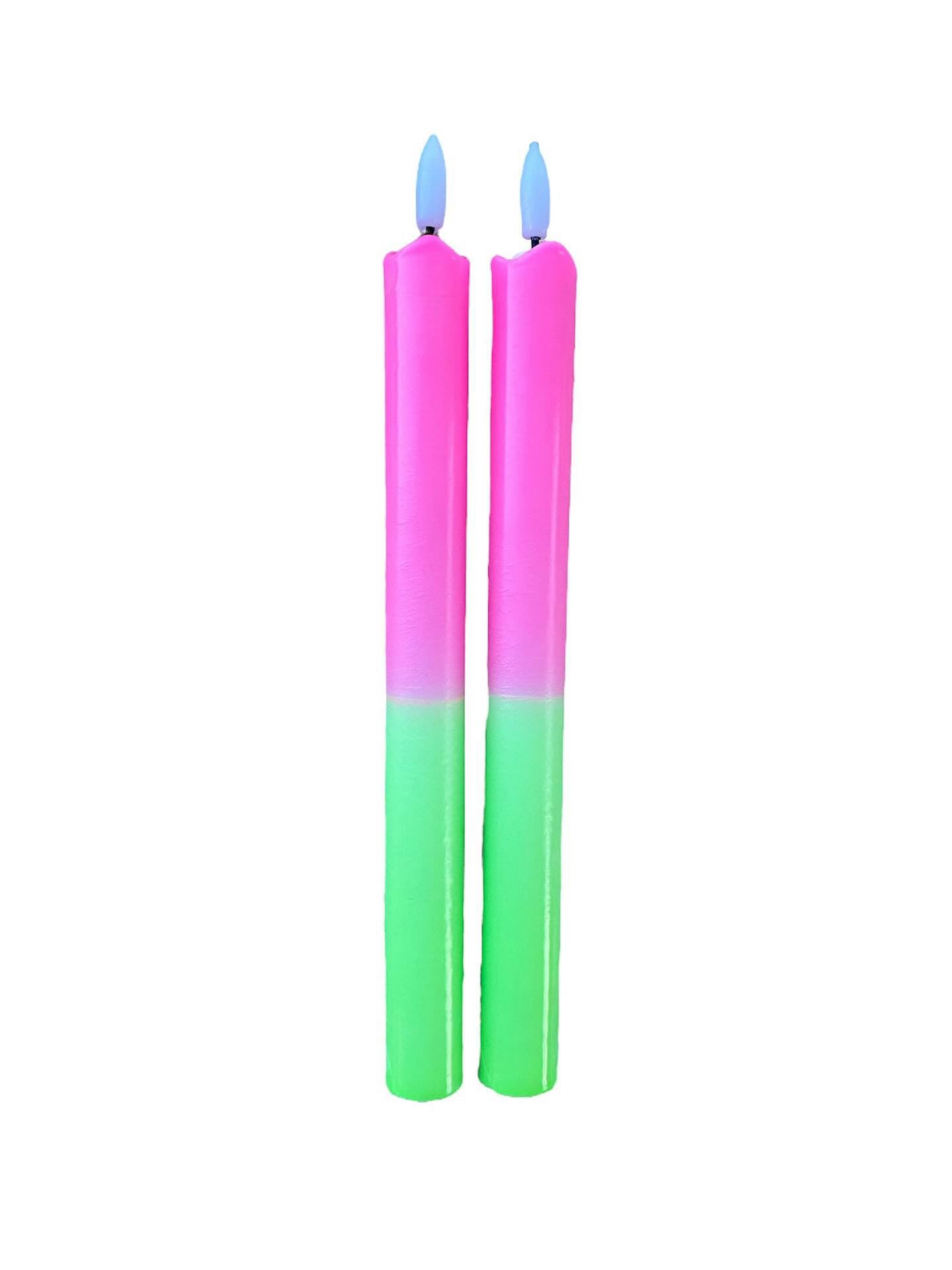 Led kaarsen dip dye roze groen (2 stuks) - RUBY Conceptstore