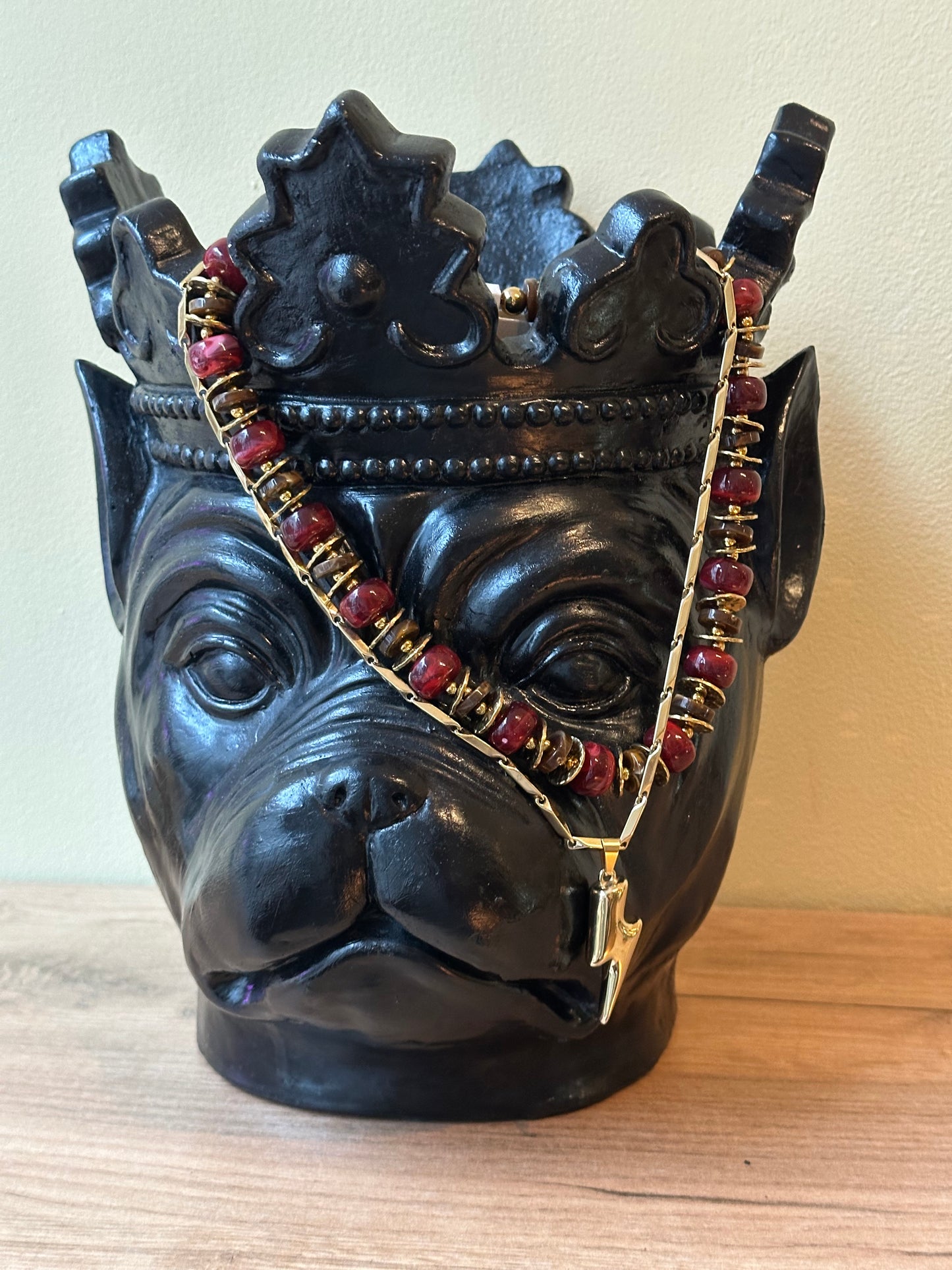 Ketting grote kralen bordeaux