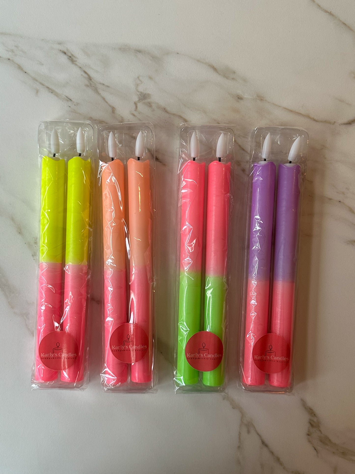 Led kaarsen dip dye roze groen (2 stuks) - RUBY Conceptstore