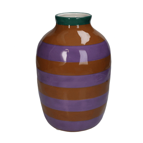 Vaas streep groen, bruin, lila 26 cm - RUBY Conceptstore