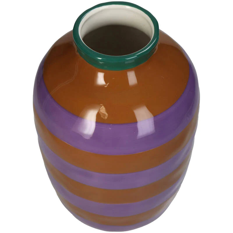 Vaas streep groen, bruin, lila 26 cm - RUBY Conceptstore