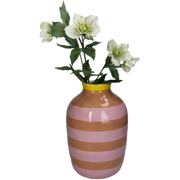 Vaas streep roze, geel en beige 26 cm - RUBY Conceptstore