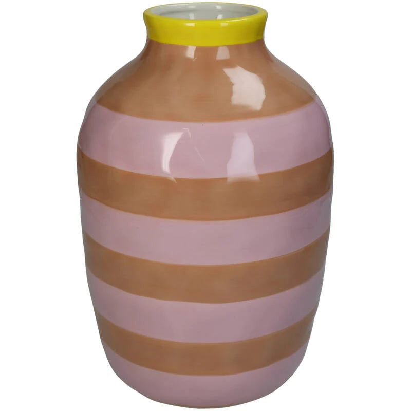 Vaas streep roze, geel en beige 26 cm - RUBY Conceptstore