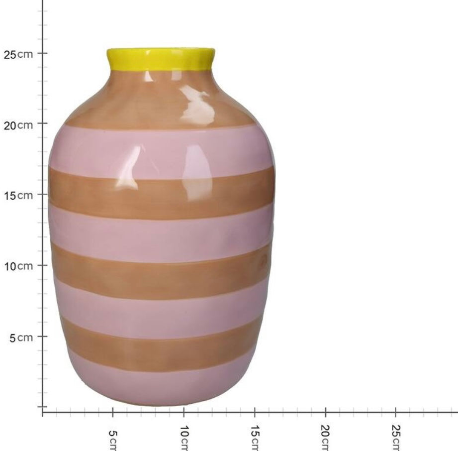 Vaas streep roze, geel en beige 26 cm - RUBY Conceptstore