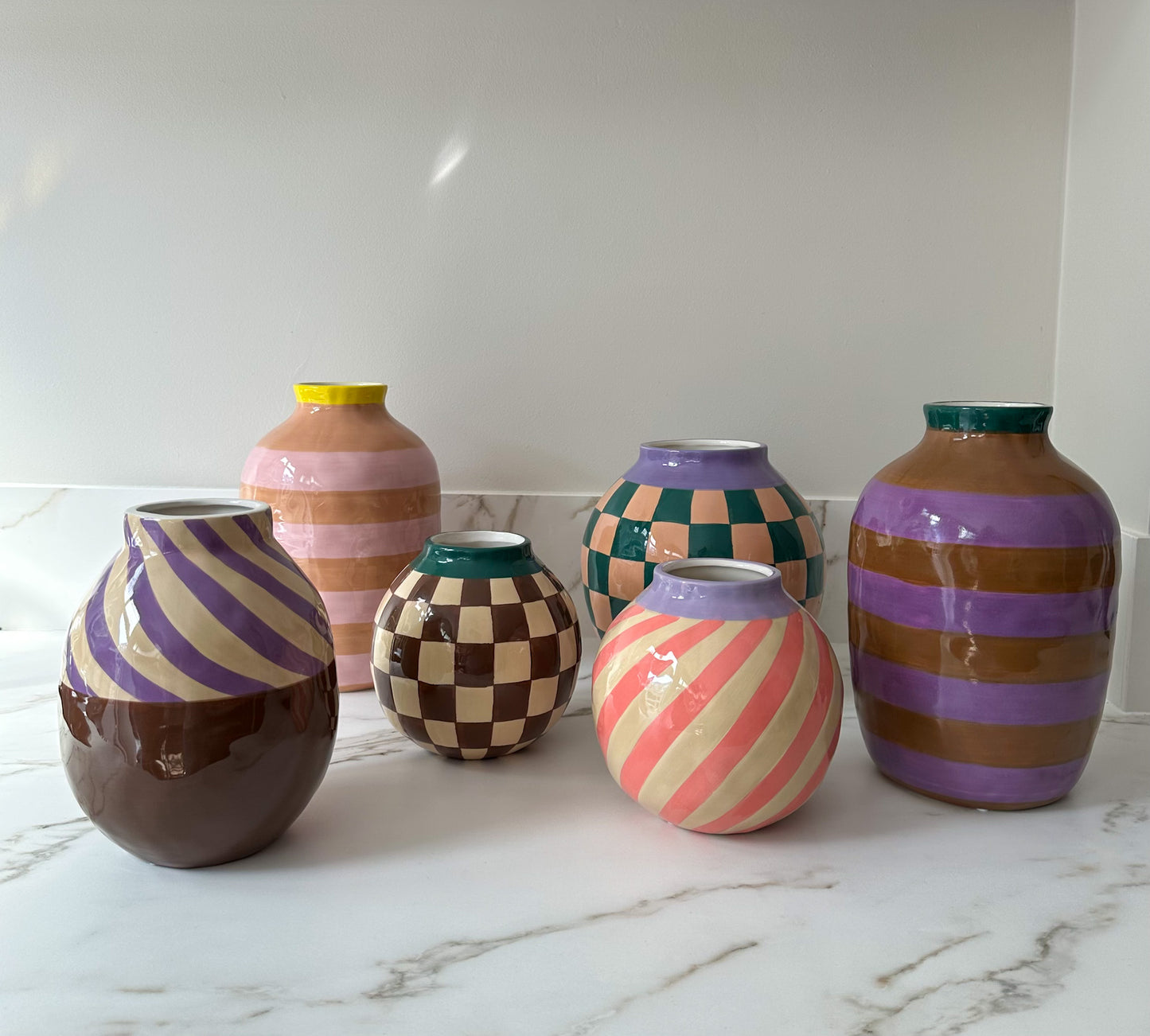 Vaas streep groen, bruin, lila 26 cm - RUBY Conceptstore