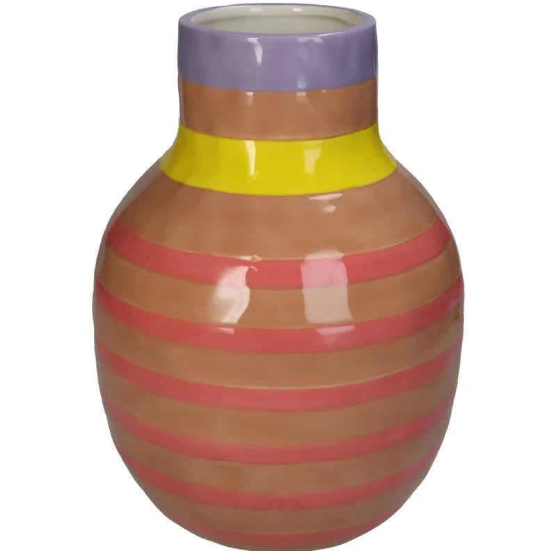 Vaas beige, roze, lila, geel gestreept 26 cm - RUBY Conceptstore