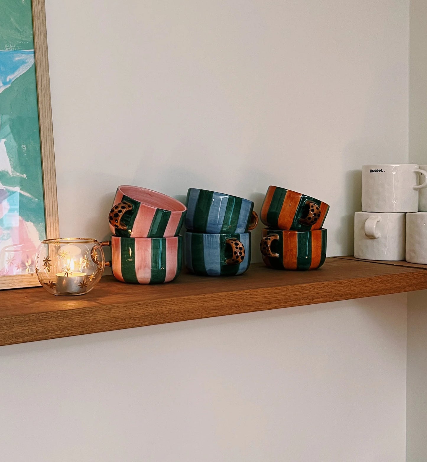 Anna + Nina Blauw Groen gestreepte Leopard Cappuccino Mok - RUBY Conceptstore