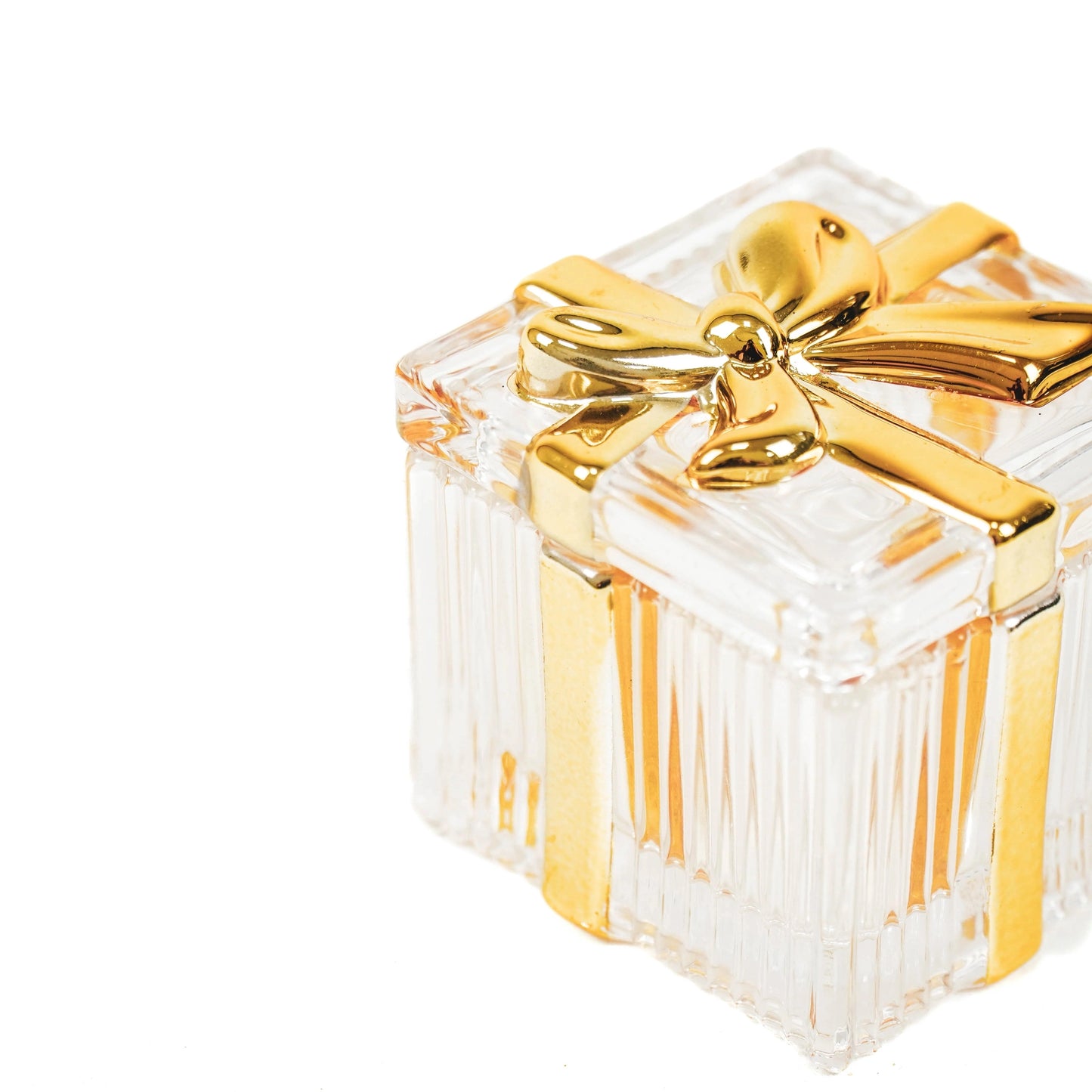 Glazen Vierkante Opbergdoosje met Gouden Strik - RUBY Conceptstore