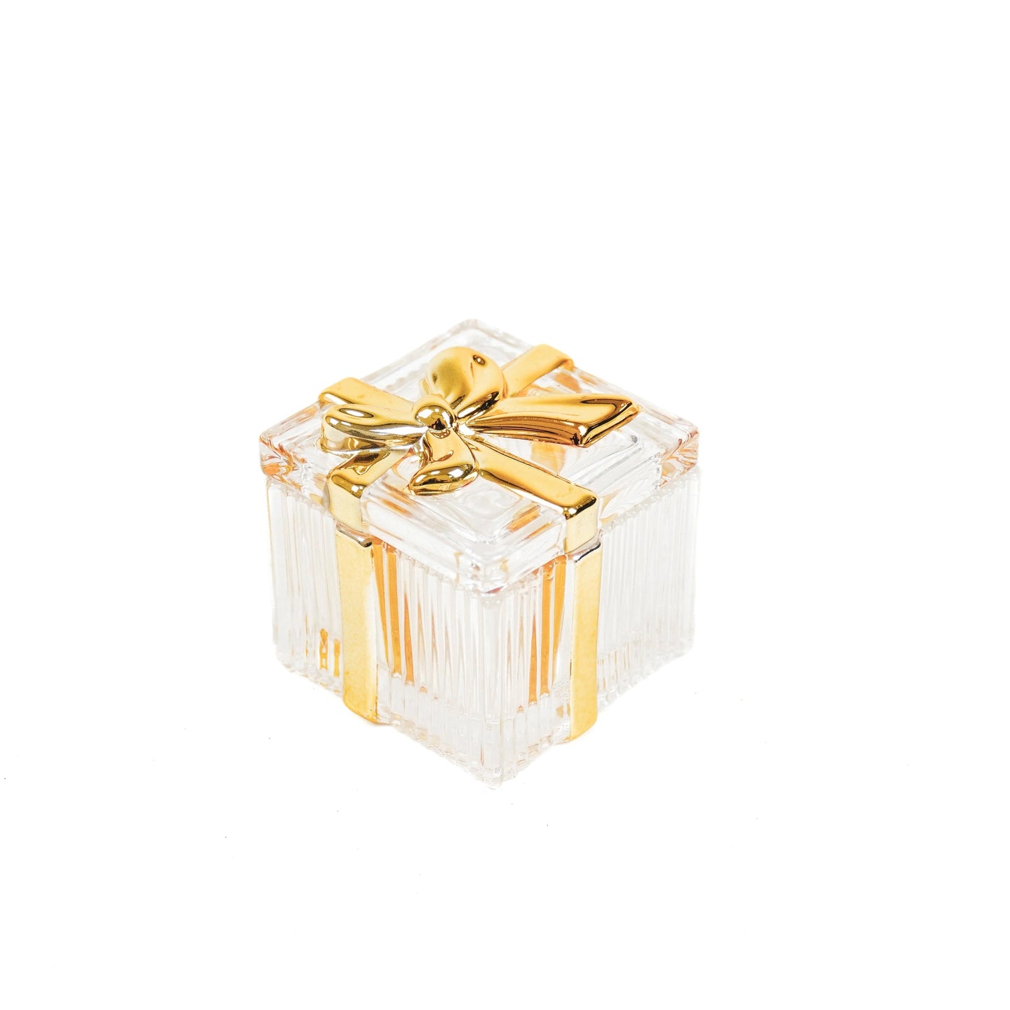 Glazen Vierkante Opbergdoosje met Gouden Strik - RUBY Conceptstore