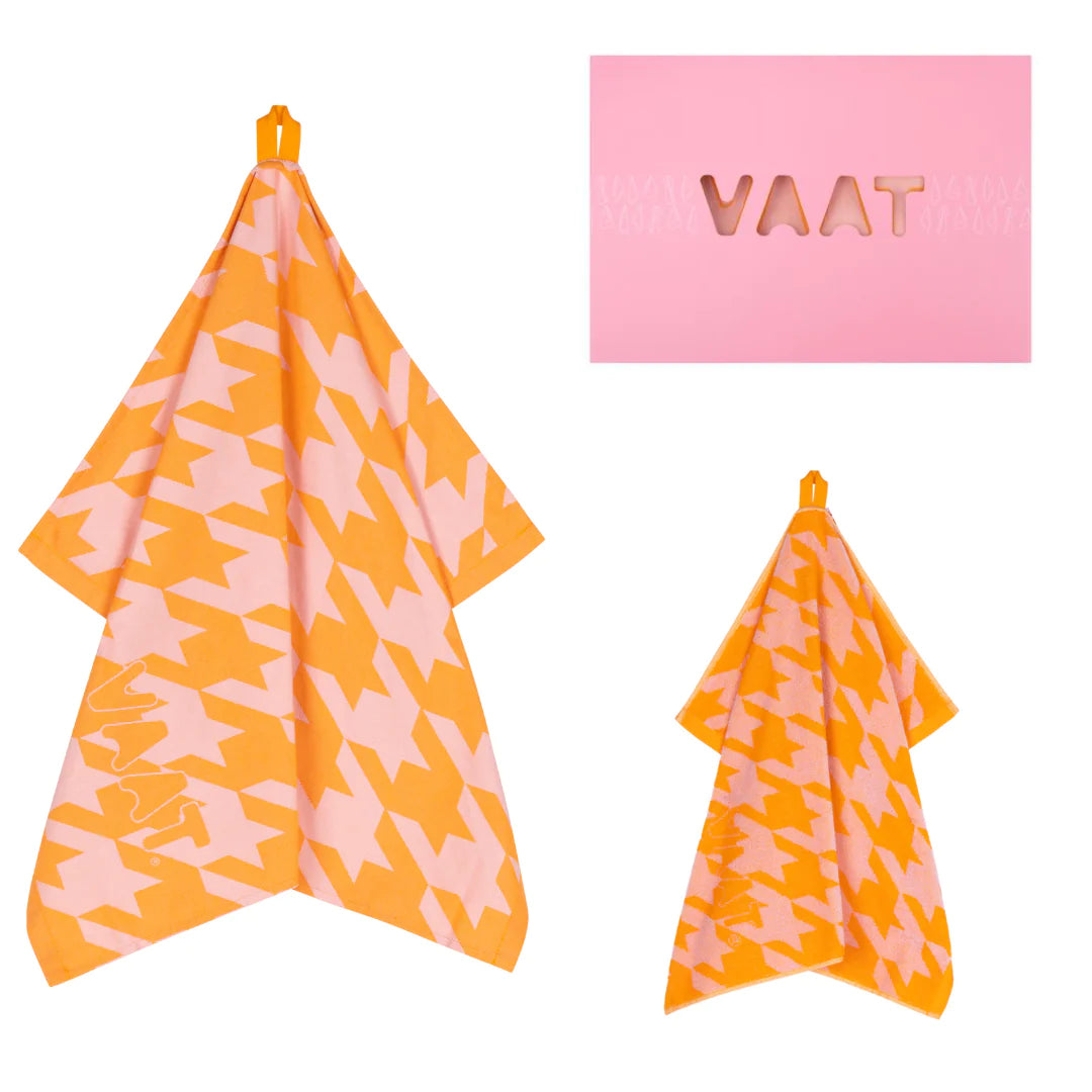 Handdoeken set PIED DE POULE oranje roze - RUBY Conceptstore
