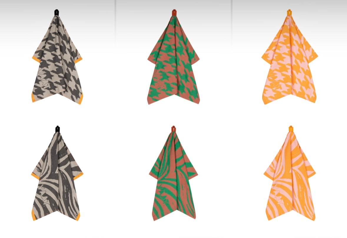 Handdoeken set PIED DE POULE koraal groen - RUBY Conceptstore