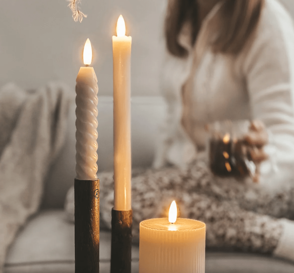 Korte LED kaarsen swirl beige (2 stuks) - RUBY Conceptstore