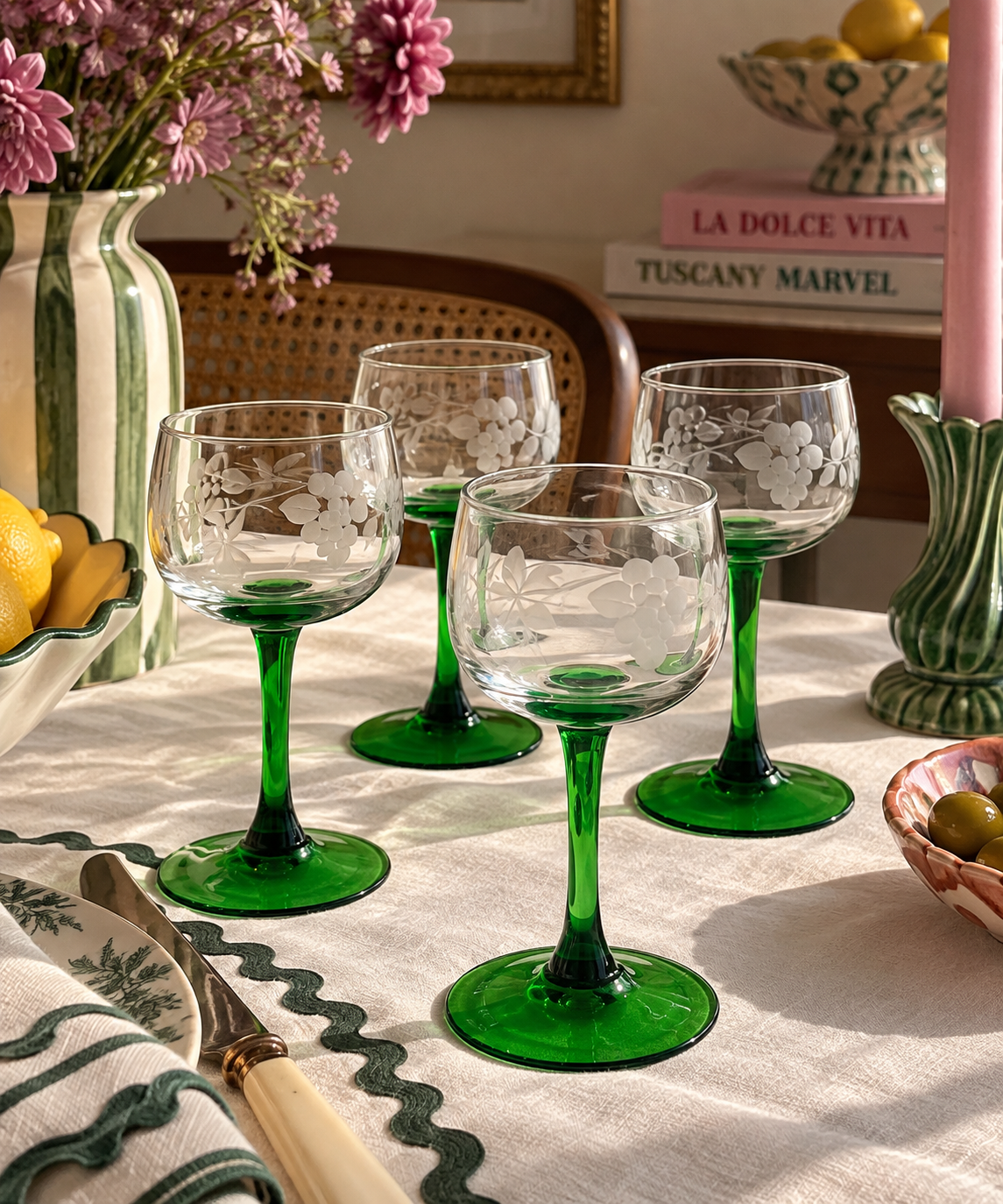 Vintage Luminarc France Wijnglazen Groen – Set van 4 - Ruby Conceptstore 