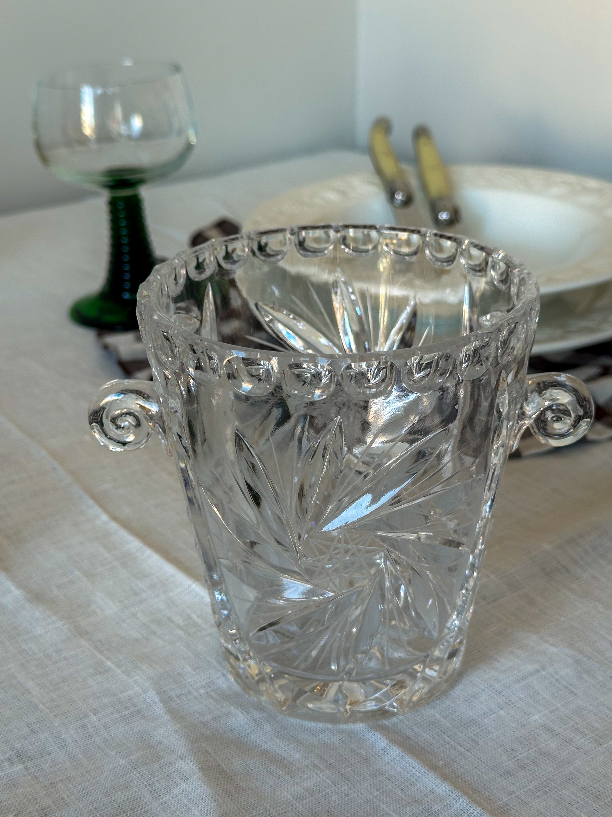 Vintage Glazen Wijnkoeler / IJsemmer Transparant met Oren - Ruby Conceptstore 