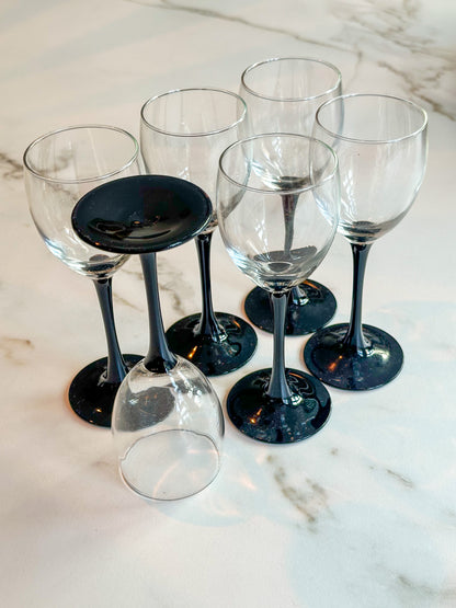 Vintage Wijnglazen met Zwarte Voet – Set van 6