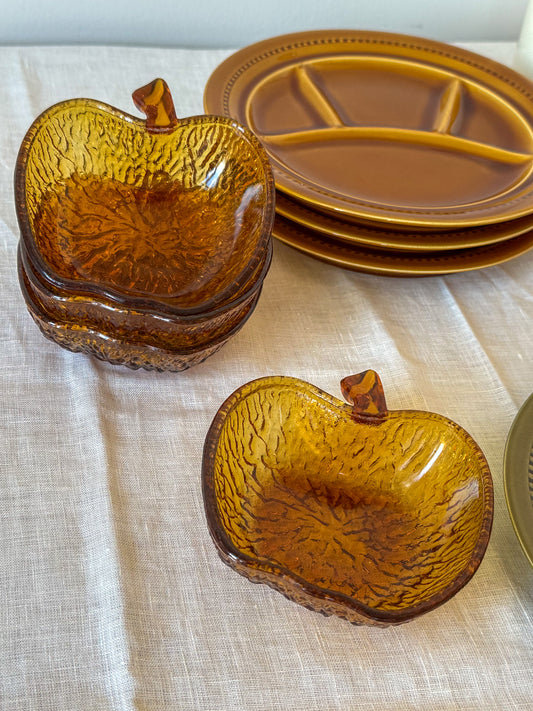 Set van 4 Vintage Appel Schaaltjes – Amber Glas - Ruby Conceptstore 