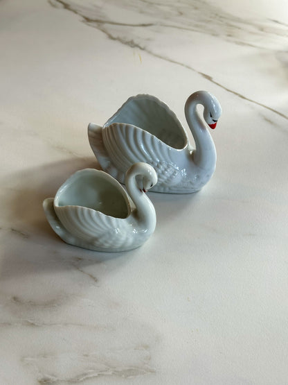 Vintage Zwanen Schaaltjes Set van 2 – Wit Porselein - Ruby Conceptstore 