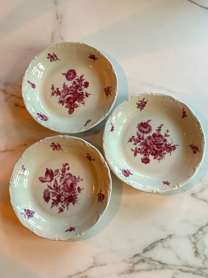 Vintage Franse Diepe Borden met Roze Bloemen – Set van 3