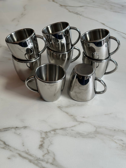 Vintage RVS Mokken – Set van 4 – Hotel Chic Stainless Steel Cups - Ruby Conceptstore 