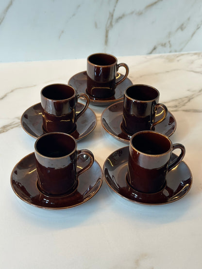Vintage koffie kopjes set – bruin keramiek (5 stuks) - Ruby Conceptstore 