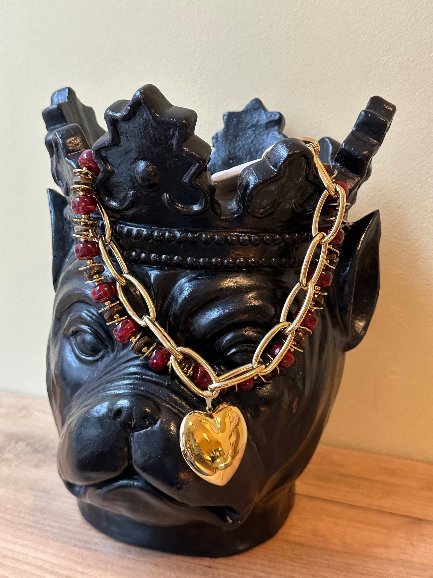 Ketting grote kralen bordeaux