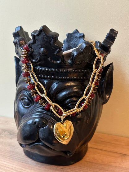 Ketting grote kralen bordeaux