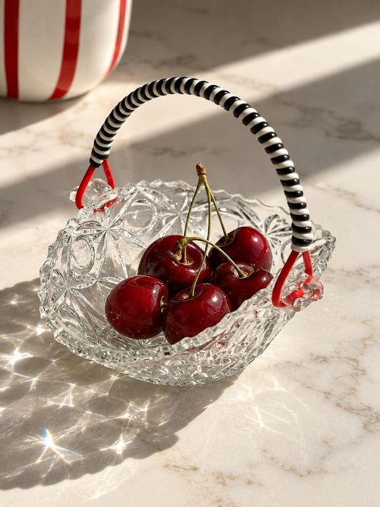 Vintage Glazen Schaaltje met Gestreept Hengsel - Ruby Conceptstore 