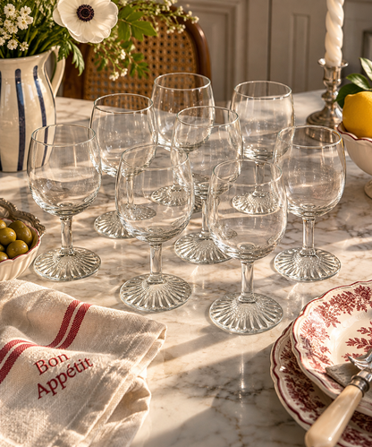 Vintage Wijnglazen met Waaier Voet – Set van 8