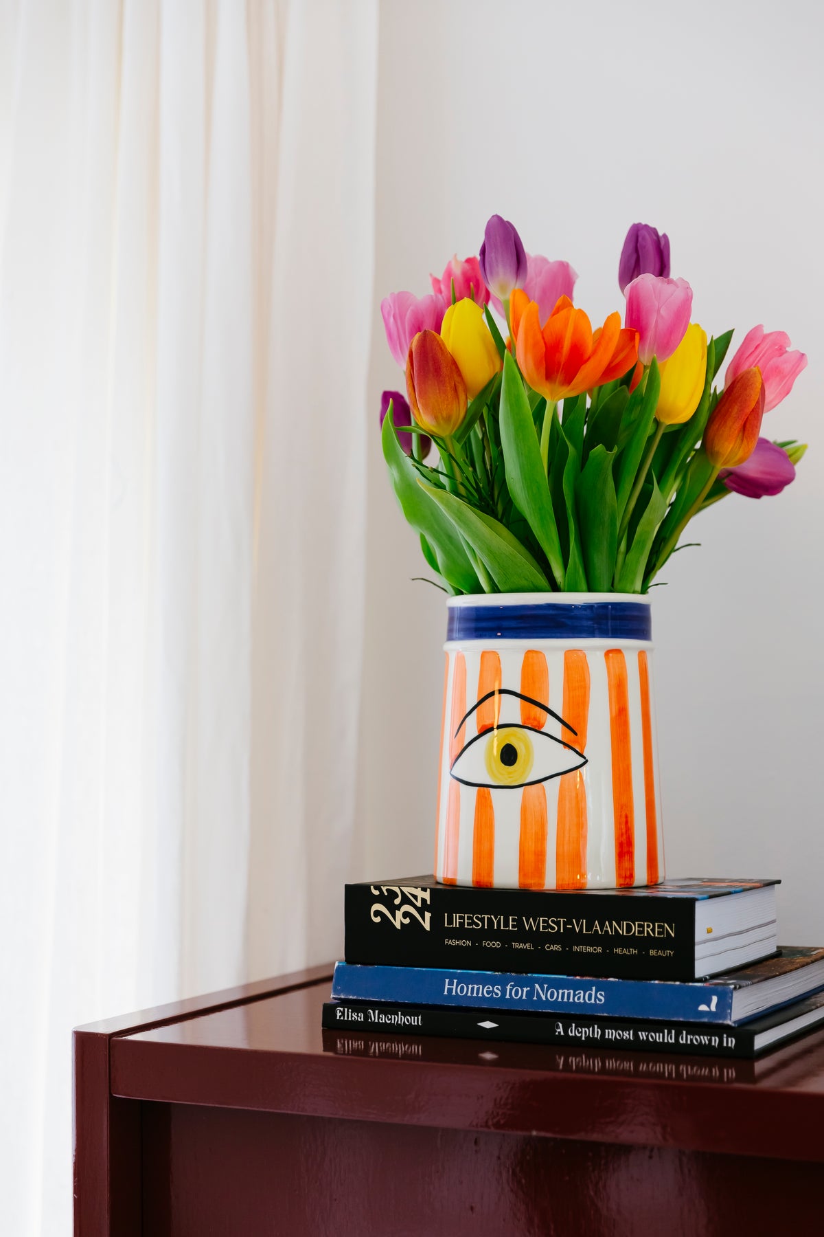 Wijnkoeler keramiek oog streep oranje - Ruby Conceptstore 