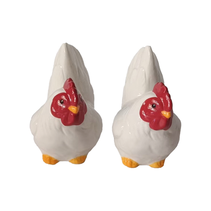 Zout- en peperstel met haantjes van aardewerk - speelse tafelstyling