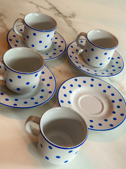 Vintage Blue Dots espresso kopjes set | Pools aardewerk | 4 stuks - Ruby Conceptstore 