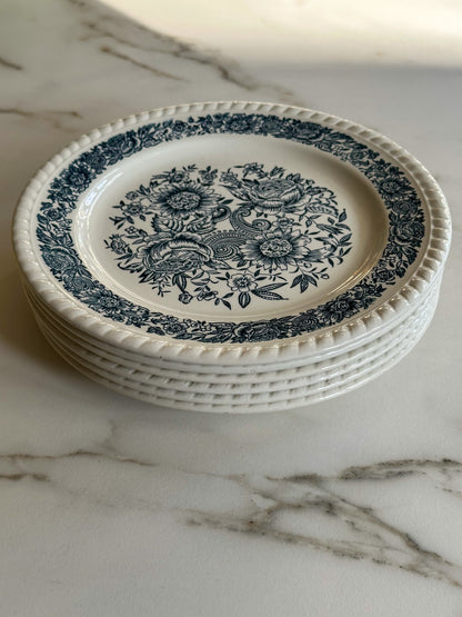 Vintage Franse borden met blauw bloemenmotief - set van 6 - Ruby Conceptstore 