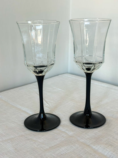 Vintage wijnglazen set van 2 – zwarte steel glazen – French Chic tafelstijl - Ruby Conceptstore 