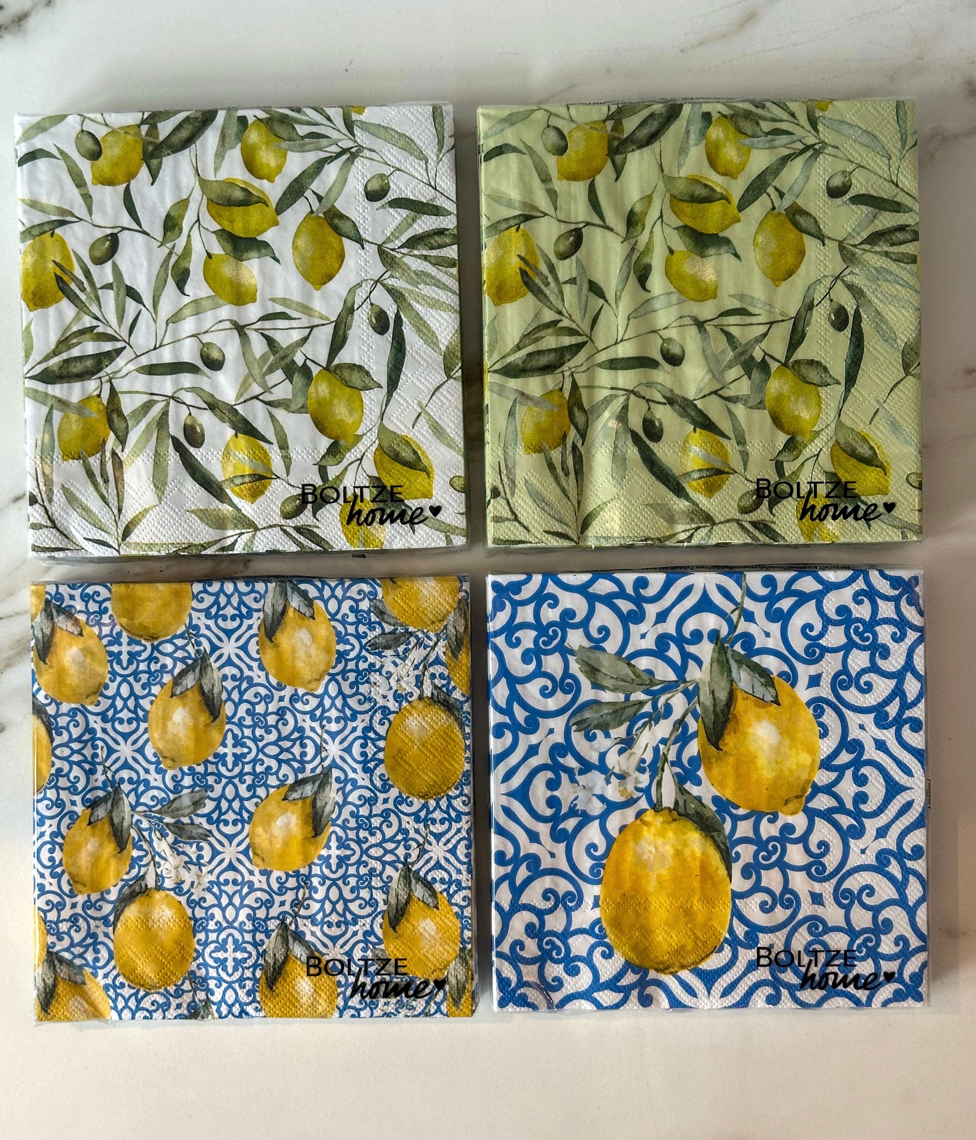 Citroen smash collectie: Papieren servetten blauw met citroenen - RUBY Conceptstore 