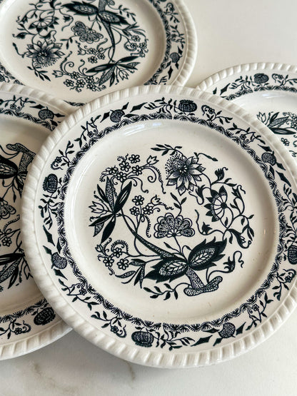 Vintage Sarreguemines stijl bordjes set van 4 – zwart wit Frans servies - Ruby Conceptstore 