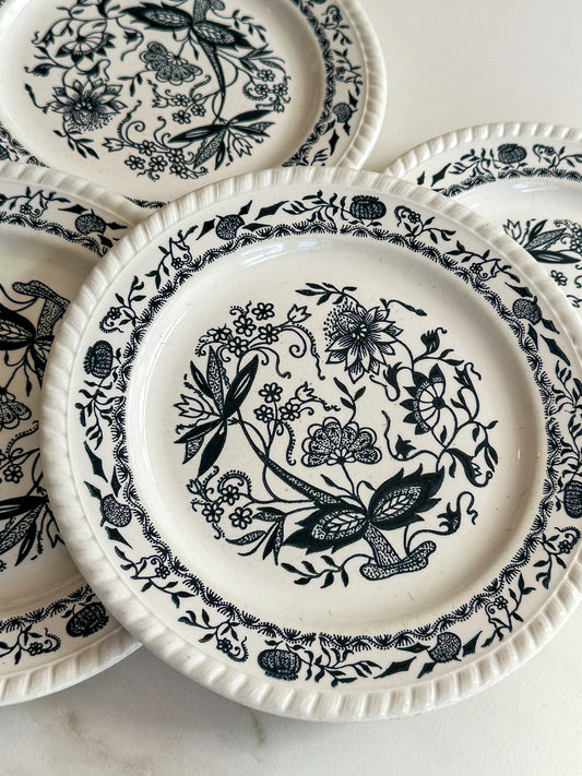 Vintage Sarreguemines stijl bordjes set van 4 – zwart wit Frans servies - Ruby Conceptstore 