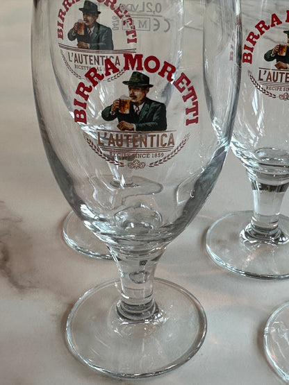 Vintage Birra Moretti Bierglazen op Voet – Set van 4