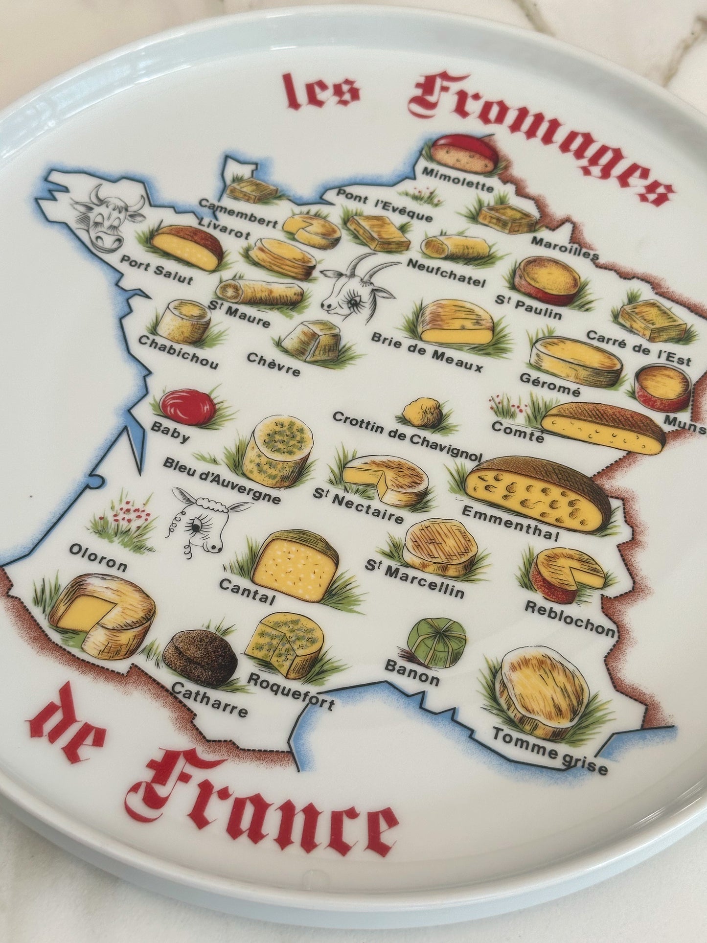 Vintage Frans groot Kaasbord ‘Les Fromages de France’ – Made in France L’Hirondelle/Pillivuyt - Ruby Conceptstore 