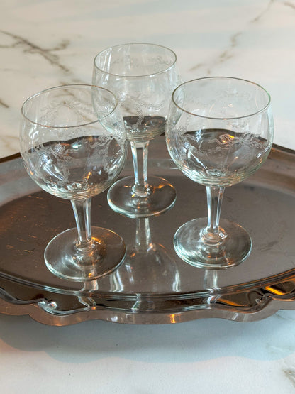 Vintage Wijnglazen met Geëtste Strikken – Set van 3 - Ruby Conceptstore 
