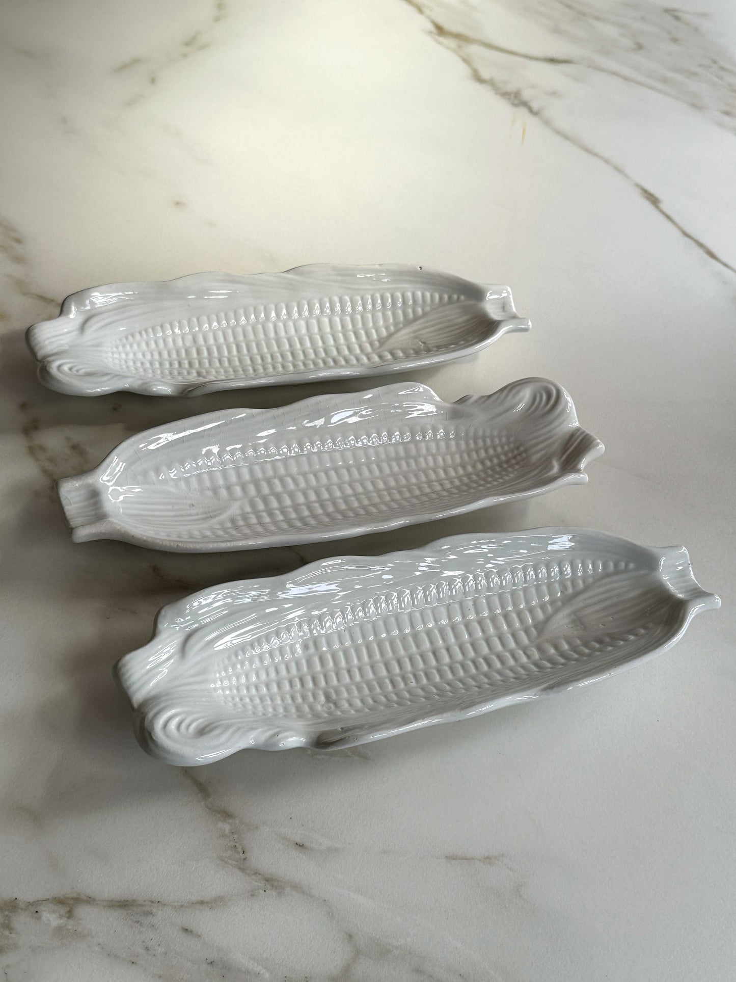Vintage Witte Keramieken Mais Schaaltjes Set van 3 | Retro Serveerschaaltjes - Ruby Conceptstore 