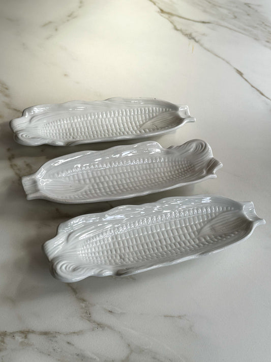 Vintage Witte Keramieken Mais Schaaltjes Set van 3 | Retro Serveerschaaltjes - Ruby Conceptstore 