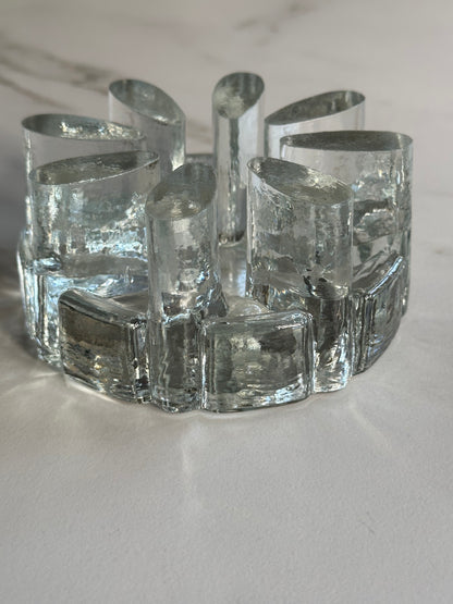 Vintage ice glass waxinelichthouder / rechaud – Georgshütte stijl - Ruby Conceptstore 