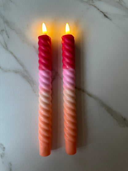 LED Kaarsen Swirl Rood Roze Set van 2 - Inclusief Batterij