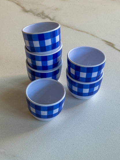 Vintage blauw geruite eierdoppen set van 6 - Ruby Conceptstore 