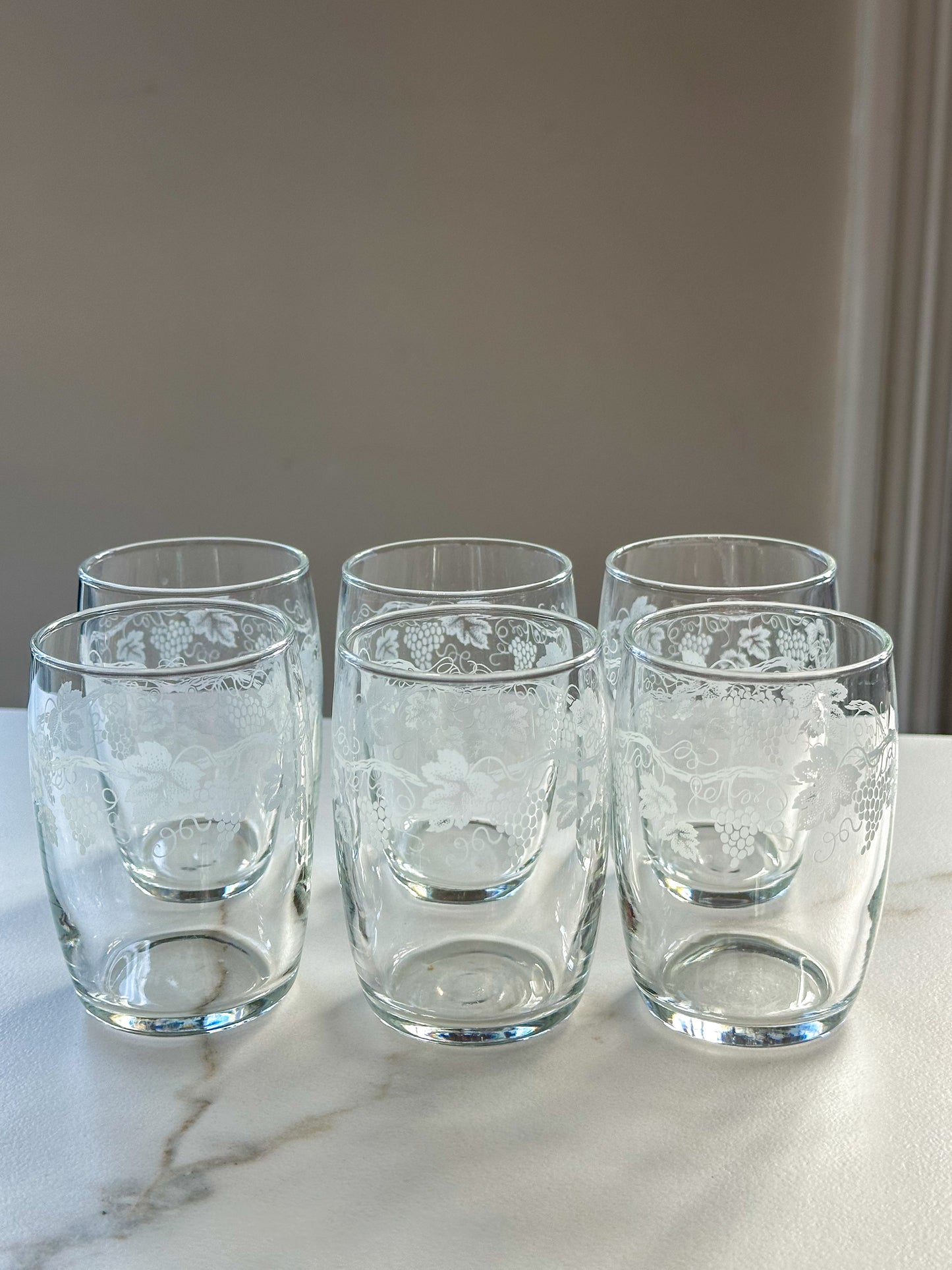 Set van 6 vintage waterglazen met druivenprint – Franse bistro stijl - Ruby Conceptstore 