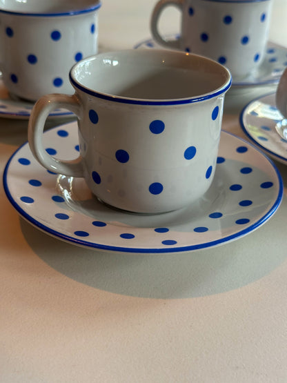 Vintage Blue Dots espresso kopjes set | Pools aardewerk | 4 stuks - Ruby Conceptstore 
