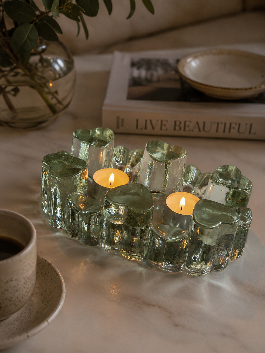 Brutalist XXL IJsglas Rechaud Harten – Georgshütte Jaren 70 (Dubbel) - Ruby Conceptstore 