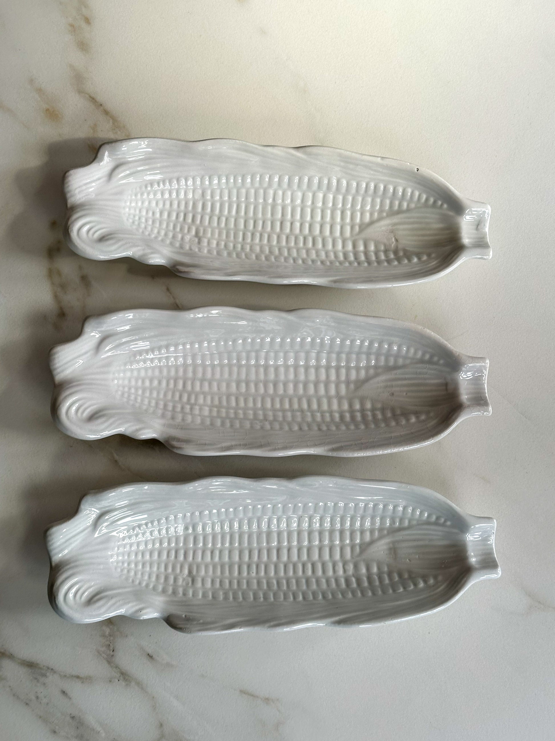 Vintage Witte Keramieken Mais Schaaltjes Set van 3 | Retro Serveerschaaltjes - Ruby Conceptstore 
